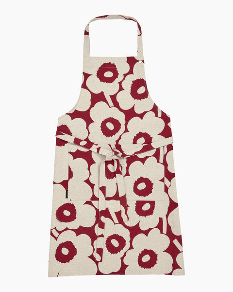 Pieni Unikko apron, cotton and linen red